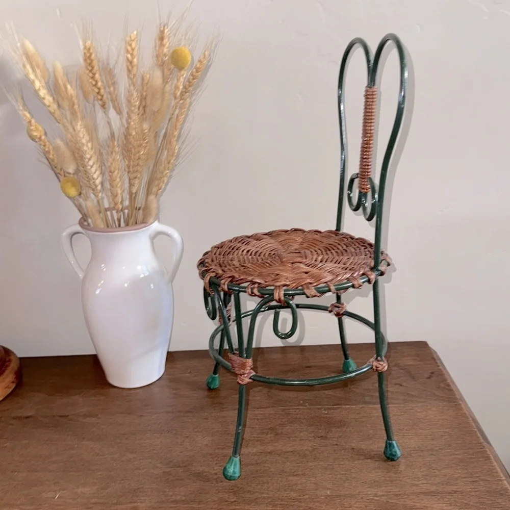 Wicker and Metal Ice Cream Parlor Doll Sized Cafe Bistro Chair Cottage Decor